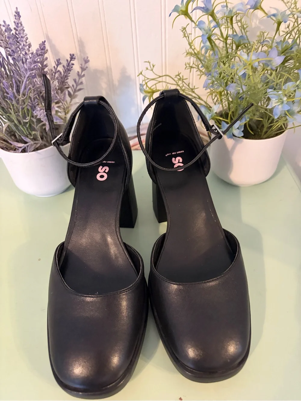 SO Black Platform Mary Jane Block Heels with Ankle Strap